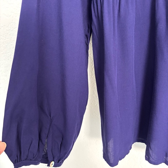 NWT JODIFL Indigo Purple Long Sleeve Embroidered Blouse Women’s Medium Boho - Picture 4 of 11